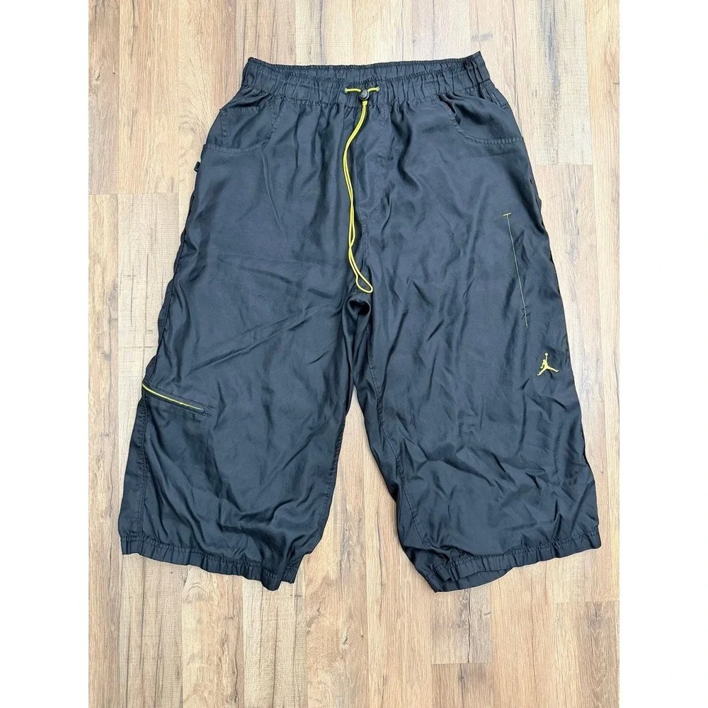 Jordan Vintage Black Nylon Pants XL Hong‎ Kong Yellow Jumpman Baggy Retro